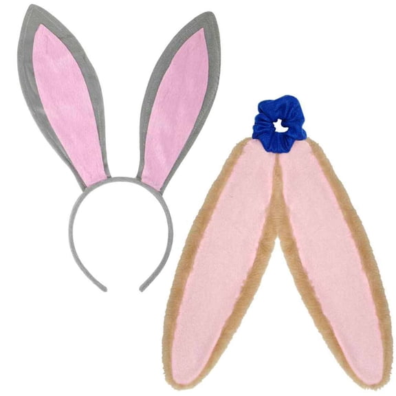 Funcredible Funcredible Easter Bunny Ears Headband Set - Bendable Rabbit Ears and Bunny Ears Scrunchie - Easter Bunny Costume for Kids , Adults - Gray and Brown