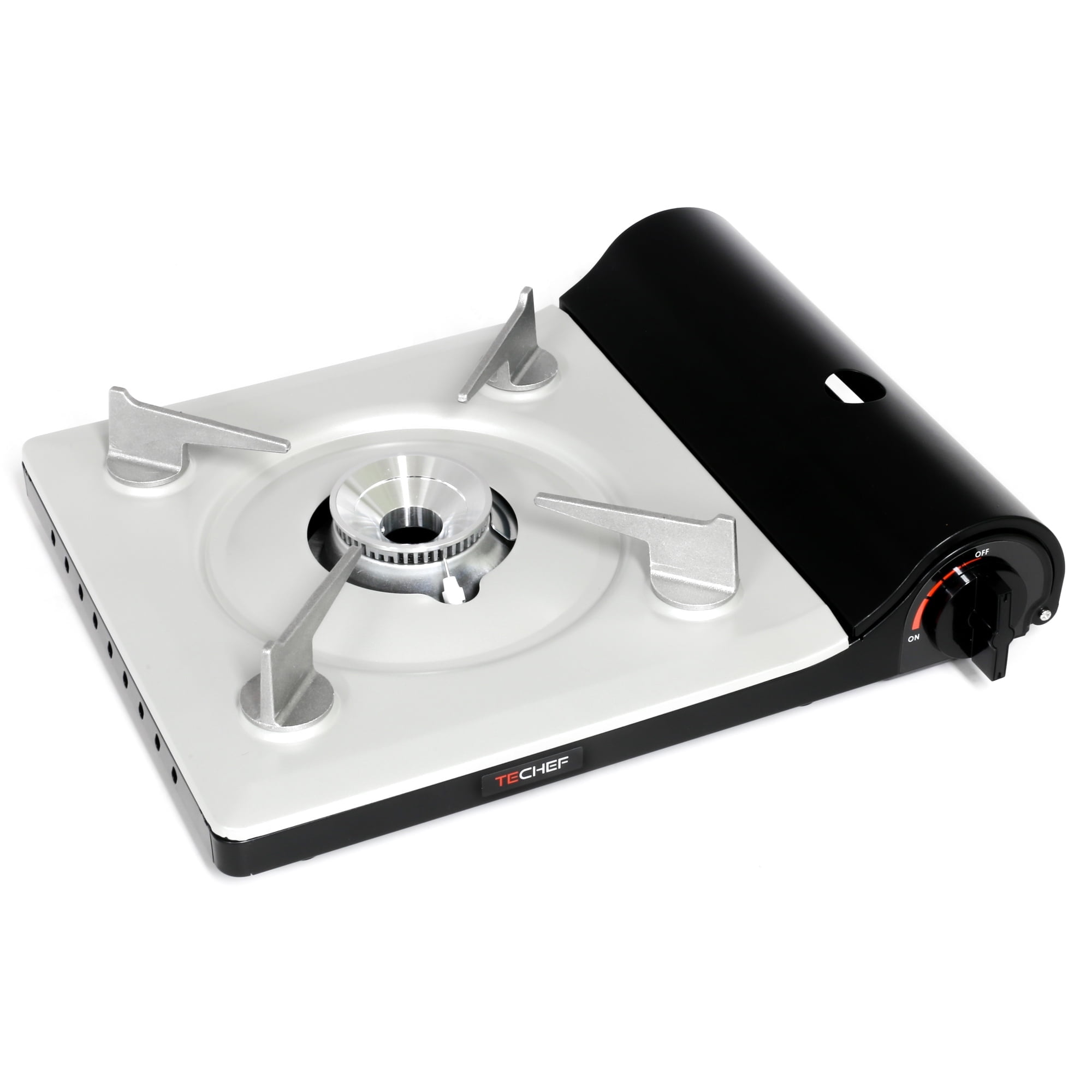 Compact Black and Silver Portable Gas Stove with Single Burner