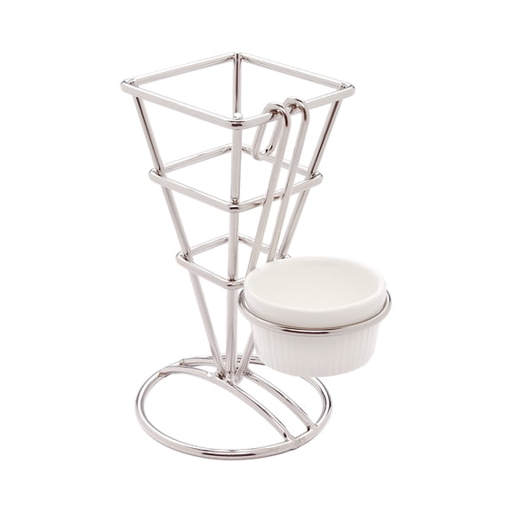 Restaurantware-2.5 x 5 Inch French Fries Stand, 1 Fry Stand - With 1 Sauce Holder, Dishwashable, Silver Stainless Steel Cone Holder, For Snacks, Appetizers, Or Desserts