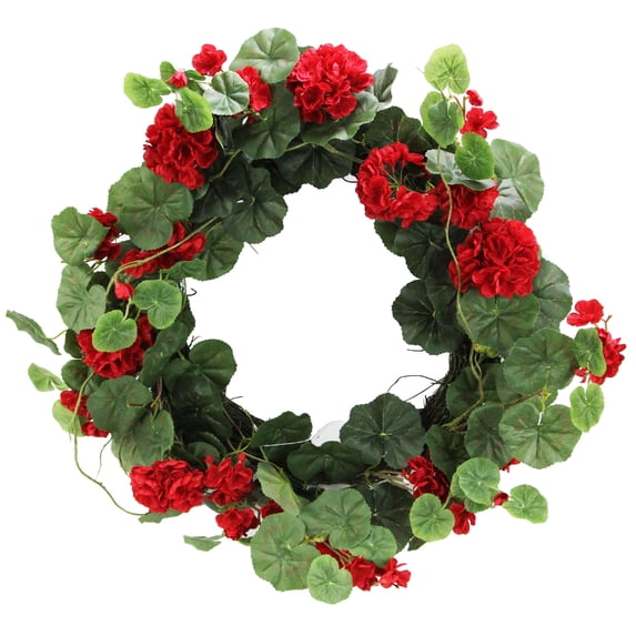 Admired by Nature ABN1W004-NTRL 22 in. Artificial Red Geranium Spring Summer Fall Wreath Home Decor, Red