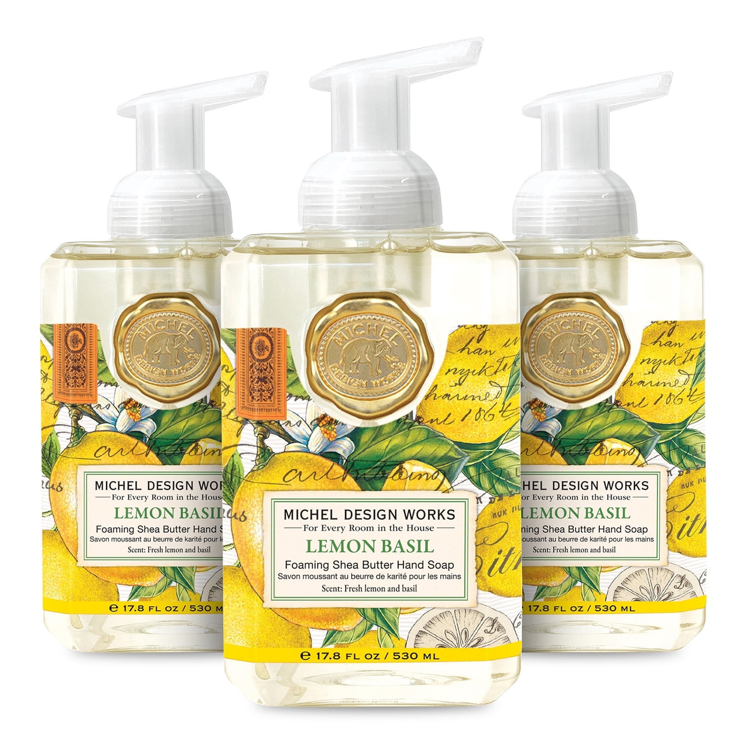 Michel Design Works Foaming Hand Soap, Lemon Basil, 3-Pack, Foaming Hand Soap