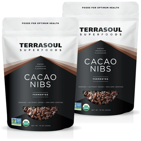 Terrasoul Superfoods Organic Raw Cacao Nibs, 2 Lbs (1 Lb 2-Pack) - Superfood Crunch for Smoothie Bowls, Nut Butter Spreads, Oatmeal and DIY Chocolate Creations