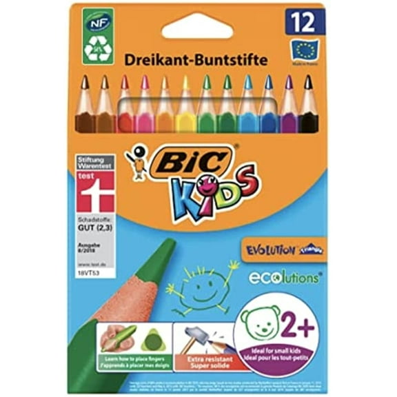 BIC Kids Evolution Triangle ECOlutions Colouring Pencils Assorted Colours Wallet of 12