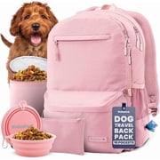 Dog Travel Bag for Supplies - Backpack with 2 Collapsible Dog Bowls, Food Bag, Treat Pouch Dusty Pink