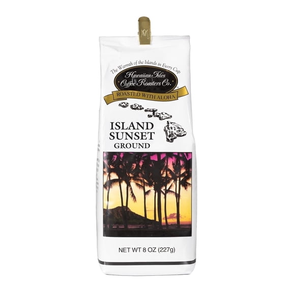 Hawaiian Isles Coffee Dark Roast Ground Coffee, Island Sunset Flavored Coffee, 8 oz