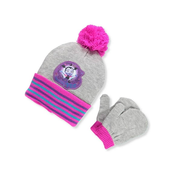 Beanie Cap - Disney - Vampirina Pink/Grey Girls w/Mittens Set Hat 358928