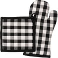 thumbnail image 1 of Black Buff Check Oven Mitt & Potholder Kitchen Set, 1 of 4