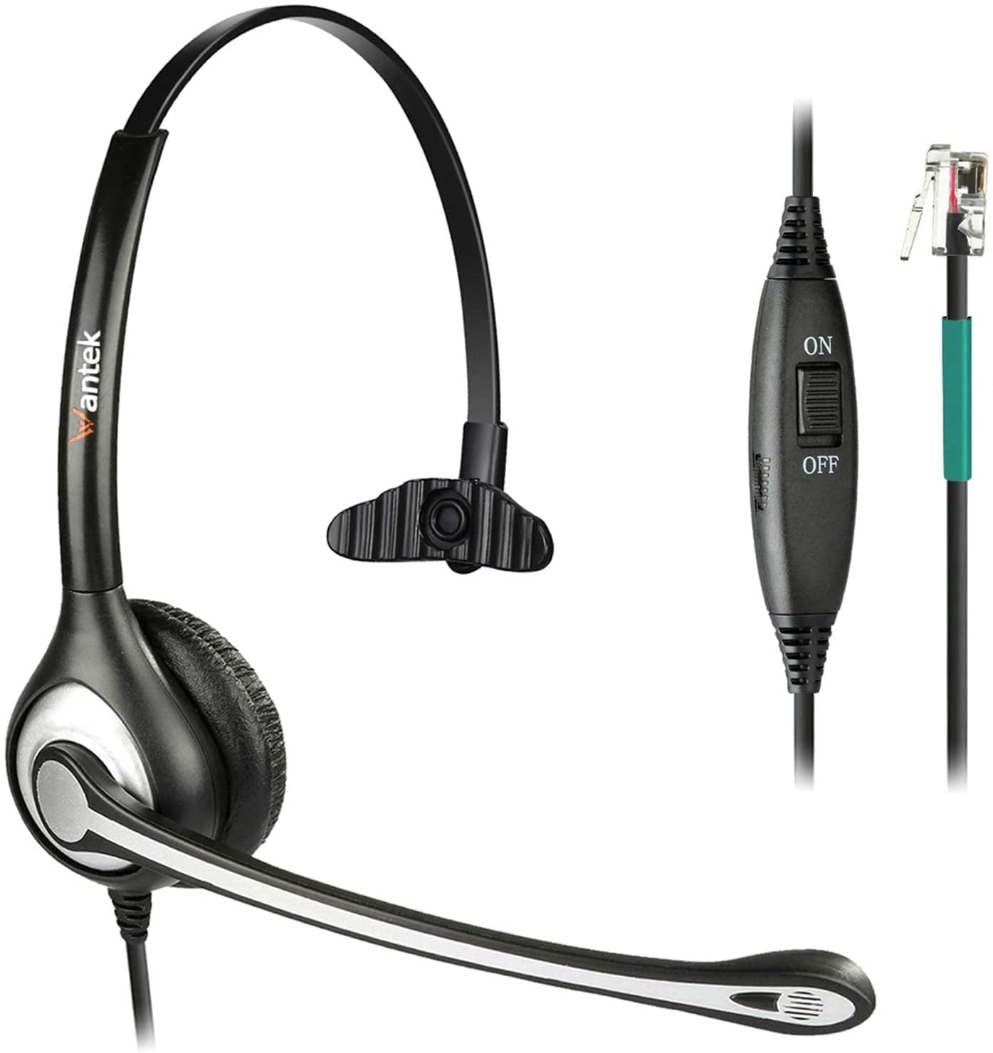 Wantek Corded Telephone Headset Mono Noise Canceling Mic for Landline Phones