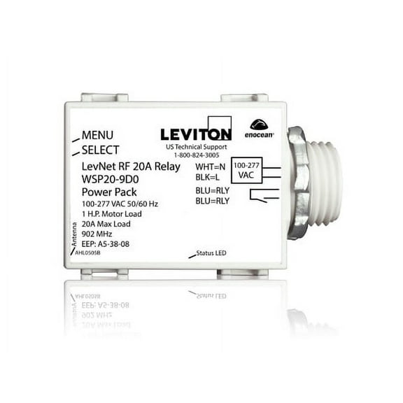 Leviton Levnet RF 902 MHz Line Voltage Relay Receiver in 100-277V, 50/60 Hz, WSP20-9D0