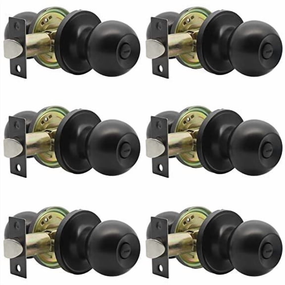 Probrico Flat Black Round Privacy Door Knobs, Roun Ball Interior Keyless Door Knobs for Bedromm Bathroom, Solid Stainless Steel Door Locksets (6 Pack)