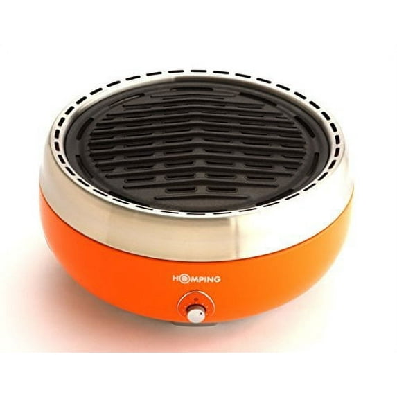 Smart Charcoal Grill - Ultimate Portable Charcoal BBQ Grill. Produces Less smoke. Combined with its electric fan for air/heat control. Tailgating grill (Orange)