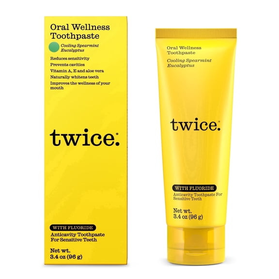 Twice Fluoride Toothpaste with Cooling Spearmint for Fresh Breath & Cavity Protection, 3.4 oz