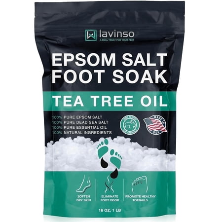 Tea Tree Oil Foot Soak with Epsom Salt - Made in USA - for Toenail Health, Athletes Foot, Stubborn Odor, Softens Calluses - 1 lb