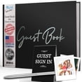 thumbnail image 1 of Black Guest Book & Pen – 9"x7" Hardcover 100 Page/50 Sheets - Silver Foil Gilded Edges for Guests & Visitors to Sign at Weddings, Party, Baby or Bridal Shower, Funerals, Memorials - Blank Left Page, 1 of 5