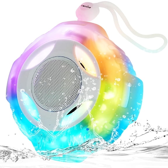 comiso Shower Bluetooth Speaker, Waterproof Bluetooth Speakers IPX7, Floating Portable Wireless Speaker with LED Light, Loud HD Sound and Bass for Travel Beach Shower, Ideal Gifts for Men and Women