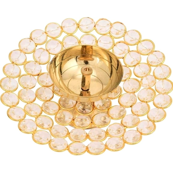 compact brass crystal oil akhand diya for diwali decoration traditional indian for festivals pack of 1 (size: 13 x 4 cm) for gifting & celebrations
