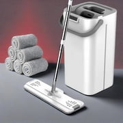 Hands Free Flat Mop and Bucket with Wringer Set, 6 Microfiber Pads, Wet Dry Use for All Floors & Windows