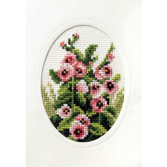 complete cross stitch kit - greetings card "Hollyhock" 6097