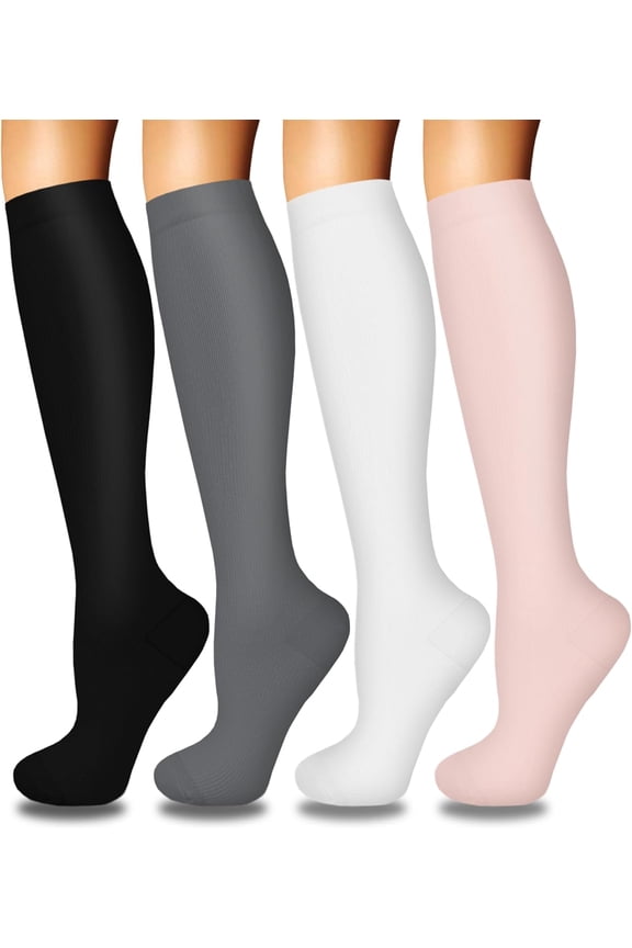 compression socks for women men, knee high compression socks, 15-20 mmHg compression stockings, 4 pairs compression socks, support socks for work travel running, unisex compression socks, calf compre