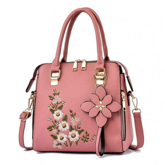 compulsoryking Women Trendy Handbags Soft Embroidery Flower Handbag Crossbody Shoulder Bag With Adjustable Shoulder Strap Tote Bag