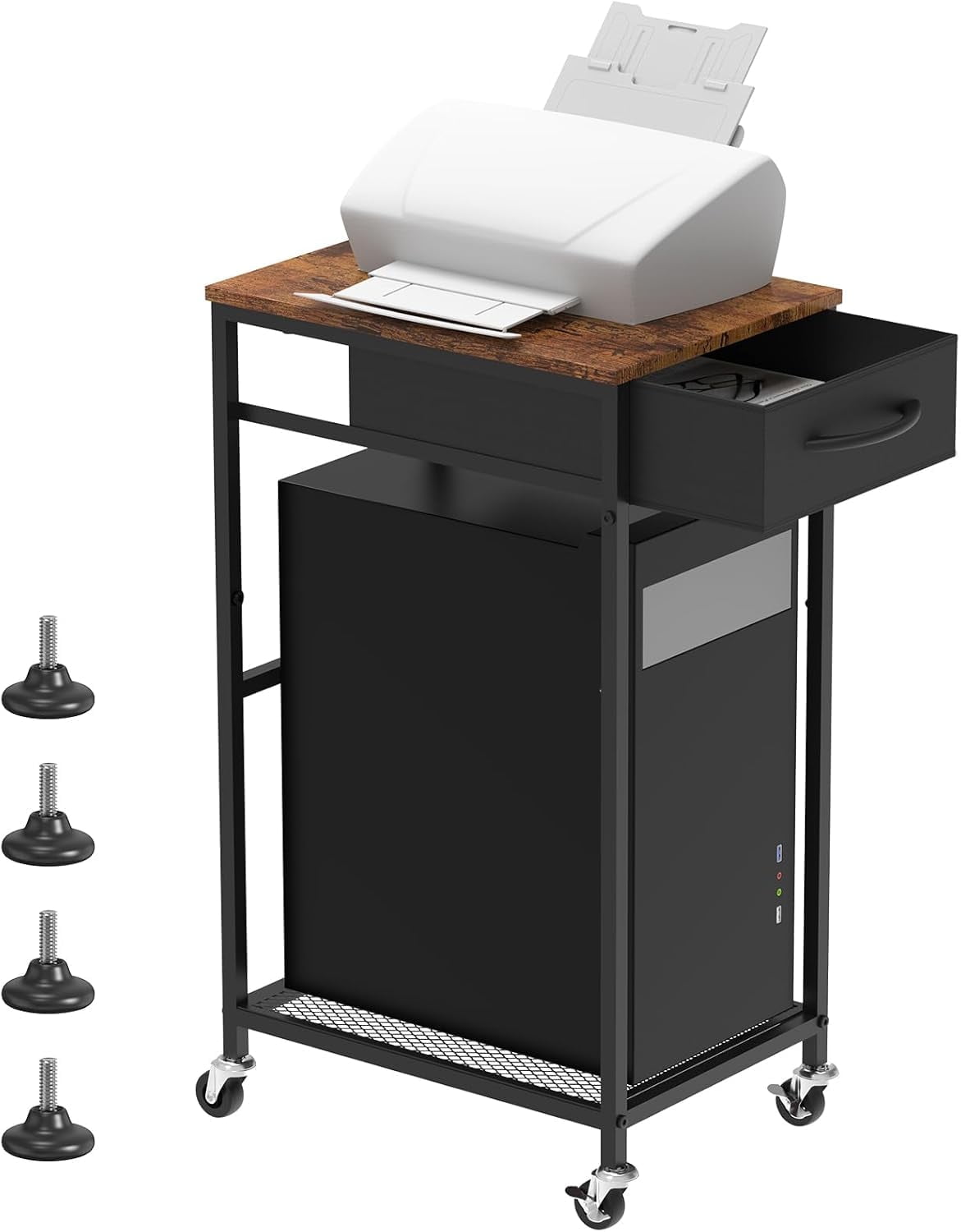 computer tower PC tower with storage drawer 2 layers wooden rolling CPU ...