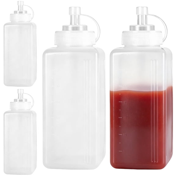 4 Pcs 27.1 fl oz / 800 mL Condiment Squeeze Bottles, Transparent Plastic Thickened Wide Mouth Squeeze Bottle with Tip Nozzle & Lid, Bottles for Home Kitchen Sauce, Syrup, Ketchup, Honey, Oil, Paint