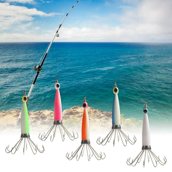 conditiclusy Squid Jig Hook 8/10 Needles with Eye Sharp Bright Color Strong Penetration Fish Attraction Universal Glow in Dark Cuttlefish Sleeve Octopus Fishing Lure Hook Fishing Supplies
