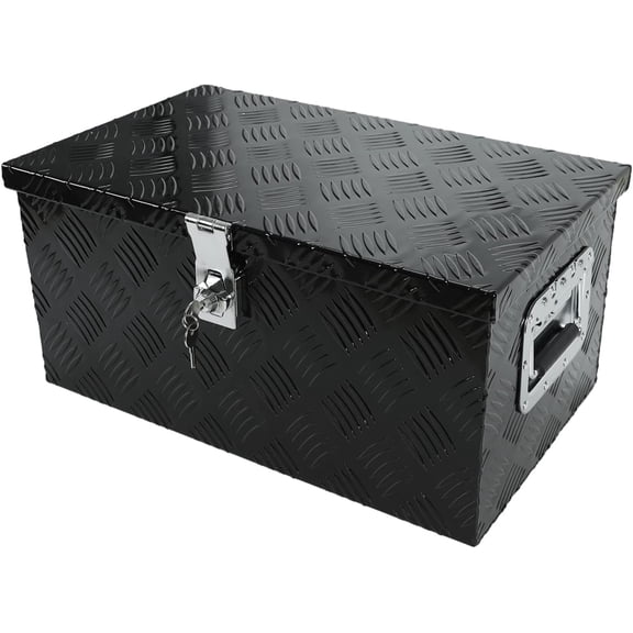 confote 20 Inch Aluminum Stripes Plated Tool Box Pick Up Truck Bed RV Trailer Toolbox Waterproof Square Storage Organizer with Side Handle, Lock and Keys -20"x 12"x 9.5",Black