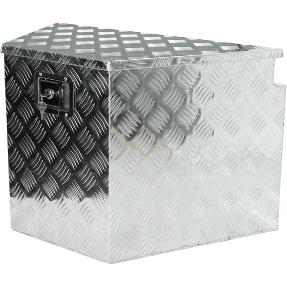 confote 29 Inch Aluminum Stripes Plated Tool Box Pick Up Truck Bed RV Trailer Tongue Toolbox Waterproof Storage Organizer with Lock and Keys - Silver