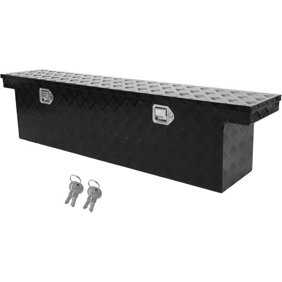 confote 60 Inch Heavy Duty Aluminum Stripes Plated Tool Box Pick Up Truck Bed RV Toolbox Waterproof Storage Organizer with Lock and Key,60"x 12"x 14"-Black