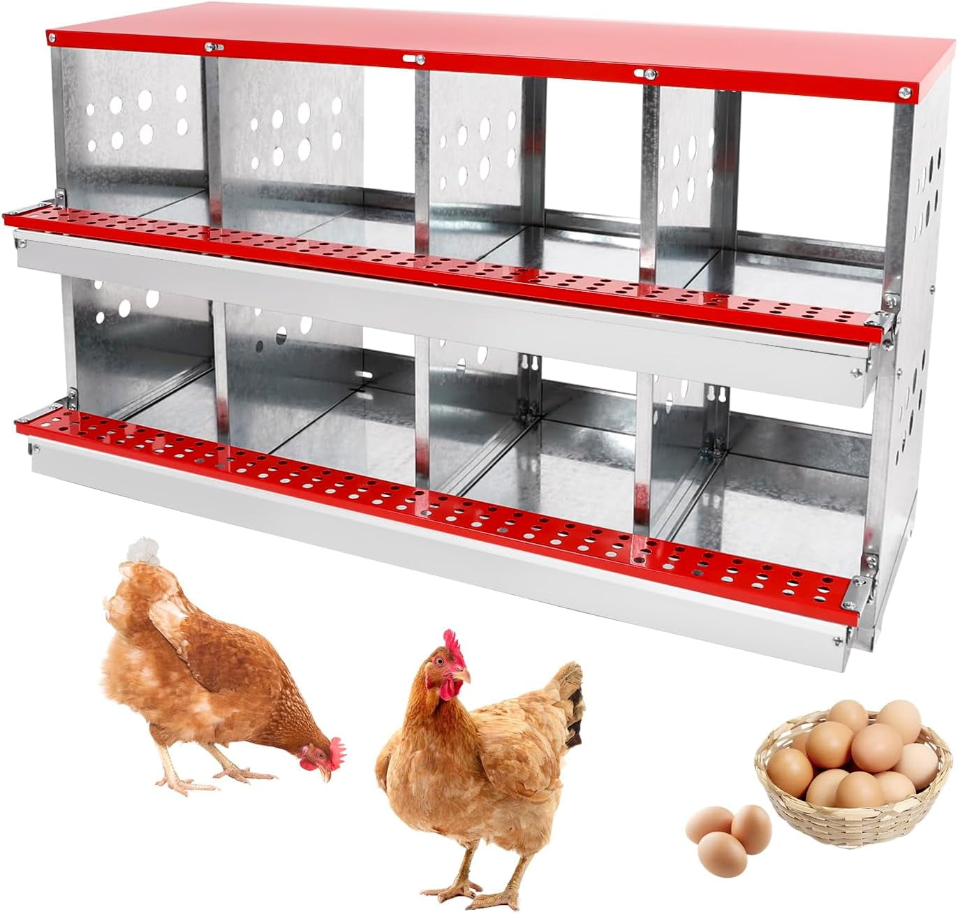 confote Two-Tier Chicken Nesting Box, 8 Compartment Egg Laying Box ...