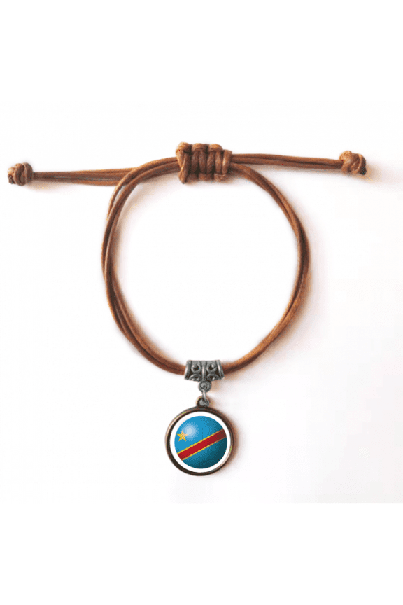 congo national flag soccer football bracelet leather hide wristband brown jewelry