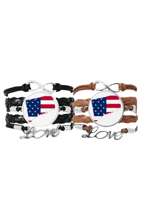 connectic usa map stars tripes flag shape bracelet hand strap leather wristband double set