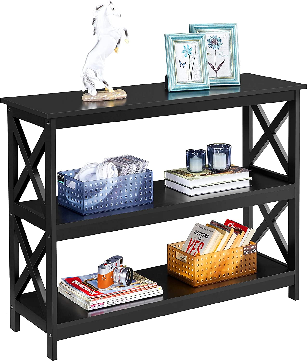 Console Table with Storage Shelves, 3-Tier Entryway Table Sofa Side ...