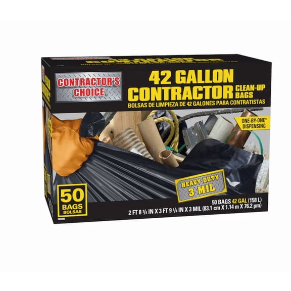 Contractor's Choice Contractor 42-Gallon Scent free Black Outdoor Plastic Construction Flap Tie Trash Bag 50 -Count
