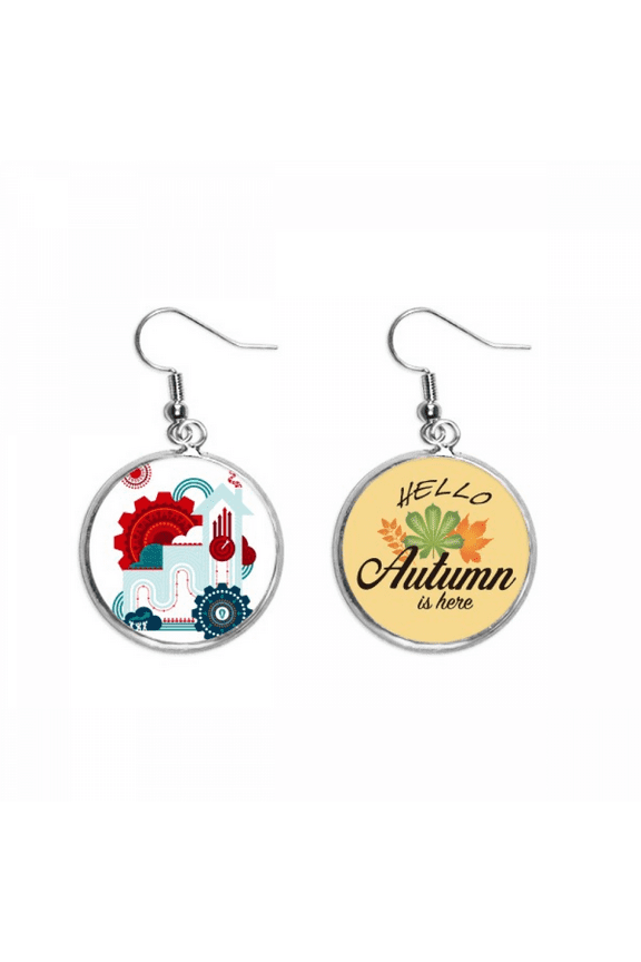 contrast-colour gear clock house illustration earring dangle autumn earring jewelry
