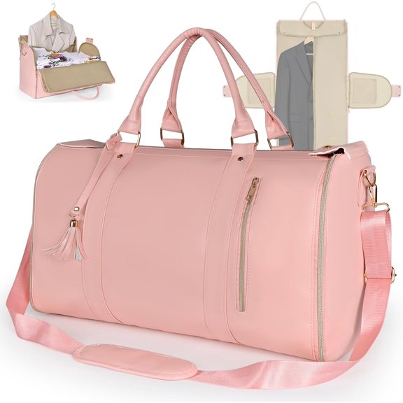 convertible garment, duffle bag, water-resistant, PU leather, foldable travel, weekender bag, shoe pouch, detachable strap, women, adjustable, lightweight, durable