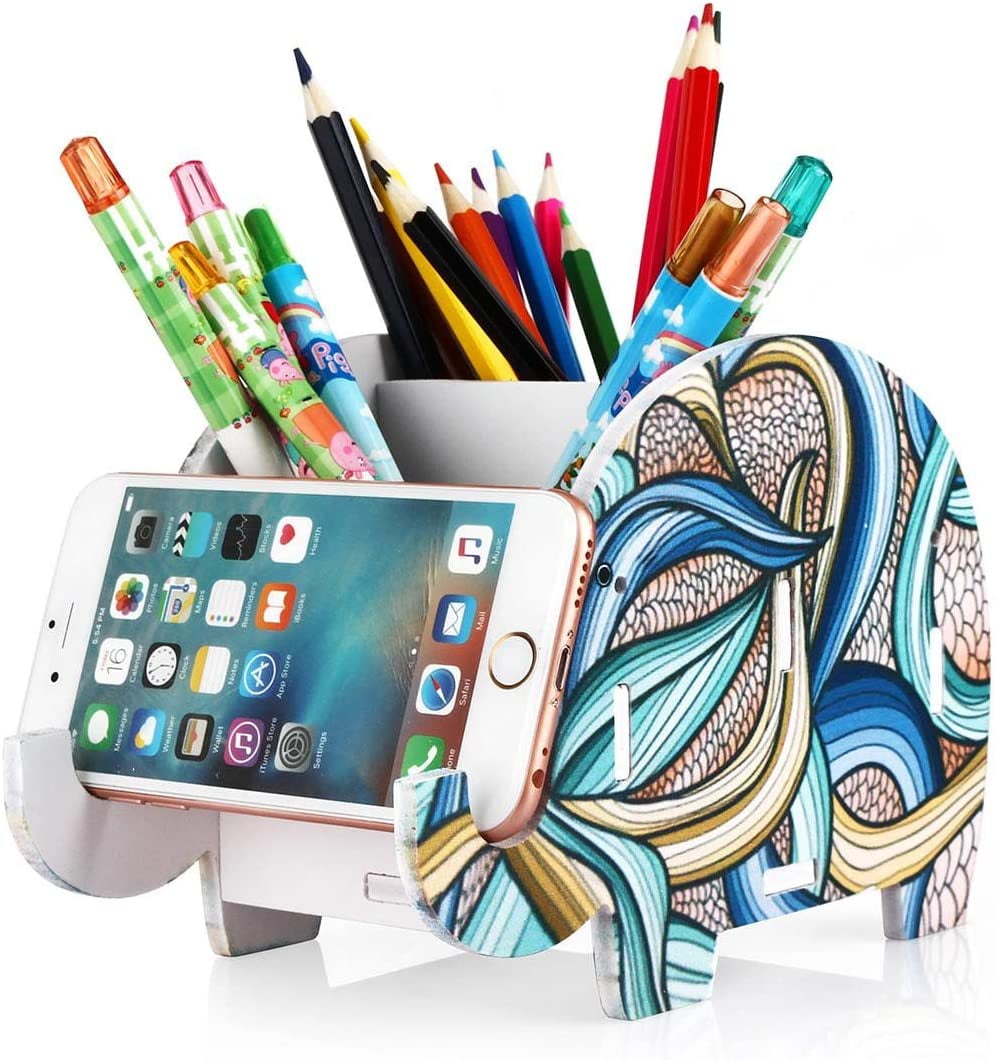 Wood Desktop Organizer Smartphone Tablet Pen Holder Stationery