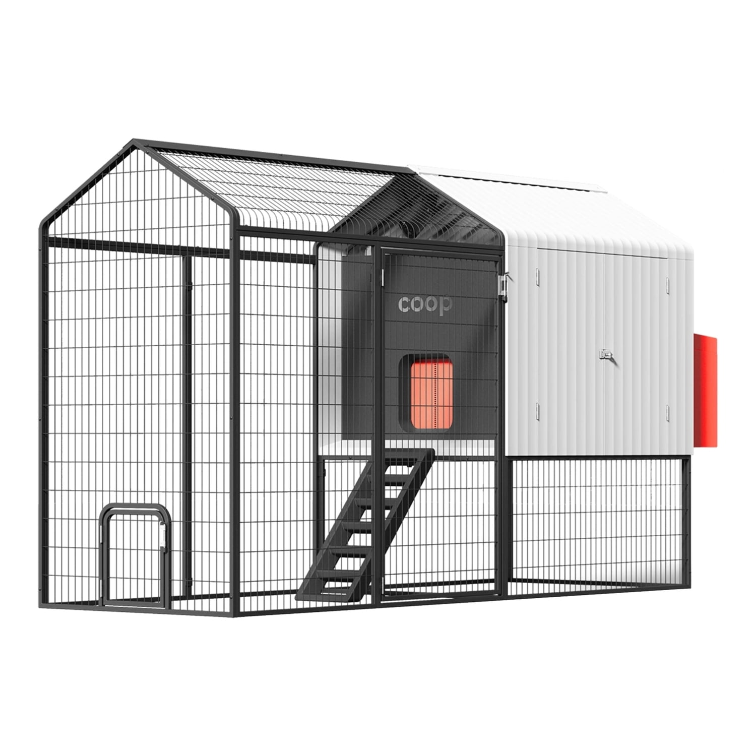 Smart Black and White Steel Chicken Coop with Automatic Door