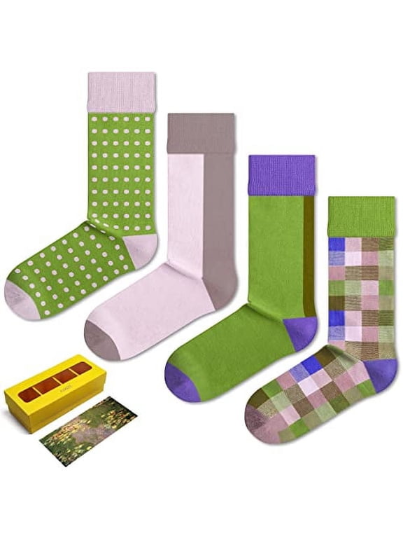 Cotton Socks, Water Lilies by Claude Monet, Gift Box for Men & Women 4 Pairs, S/M