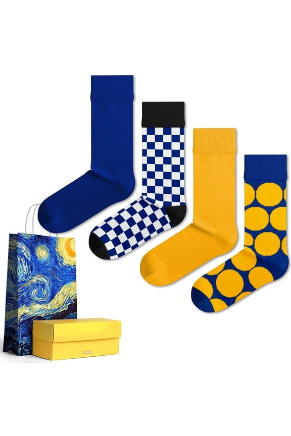 Cotton Socks Starry Night by Van Gogh Gift Box for Men & Women 4 Pairs, S/M