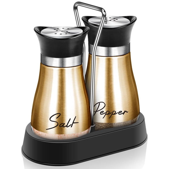 coppery Salt and Pepper Shakers Set with Holder,4 oz Kitchen Decor and Accessories Home Essentials Cute Household Items for Mother's Day Housewarming Gift Refillable Design