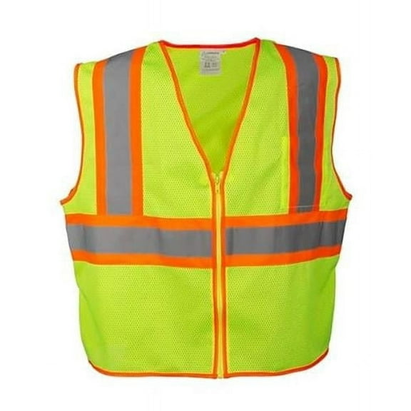 cordova VZ251P6XL Lime Mesh Zipper Closure Two-Tone Contrasting Trim & Reflective Vest with Inside Lower Pocket, Lime Green - 6XL