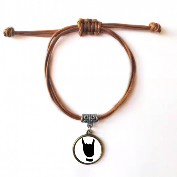 corna gesture outline pattern bracelet leather hide wristband brown jewelry
