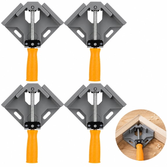 4 Pcs Aluminum Alloy 90 Degree Right Angle Clamp Set, Single Handle Woodworking Corner Square Clamp with 6.1 x 7.9-10.6 in Jaw, Rust-Proof Frame Fixture Tool for Photo Framing, Cabinet Building