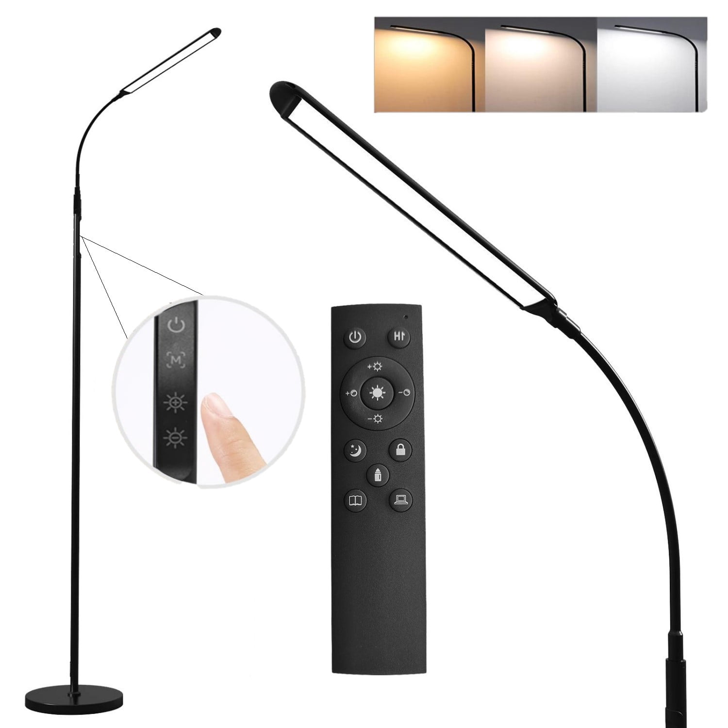 BN-LINK Floor Lamp with Timer, Standing Lamp with Remote and Touch Control, Stepless Adjustable Brightness & 3 Color Temperature, Tall Lamp for Living Room, Bedroom, Office
