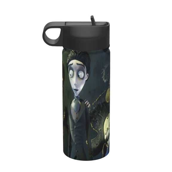 corpse bride Kids Insulated Water Bottle With Straw - 18 Oz Stainless Steel Double Wall Vacuum Cup, Leakproof, Bpa Free, Suitable For Boys And Girls