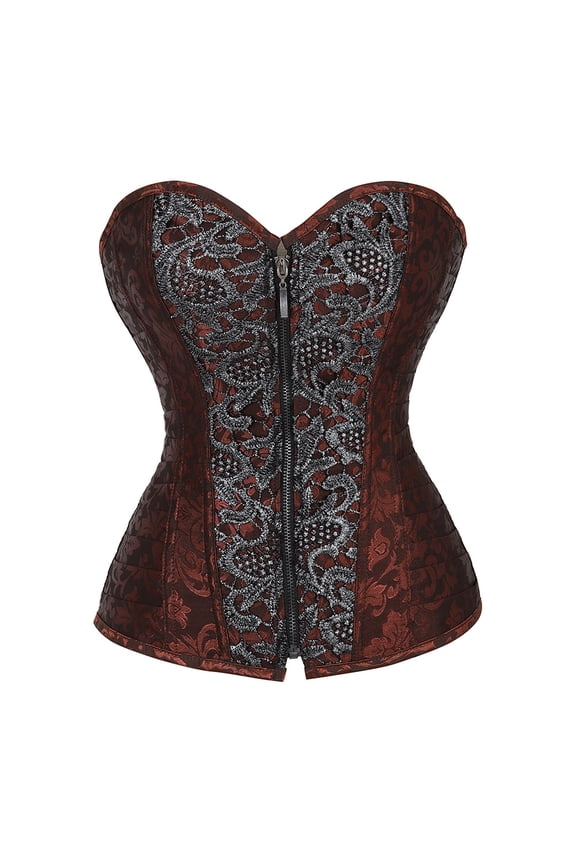 corset steampunk bustier top leather basques womens clothing plus size buckles pirate halloween costumes Brown 5XL