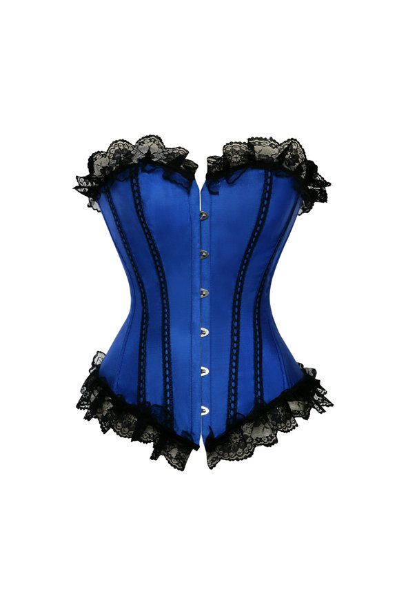 corsets for women and basques lace overbust corset lingerie top victorian burlesque costume halloween Blue L
