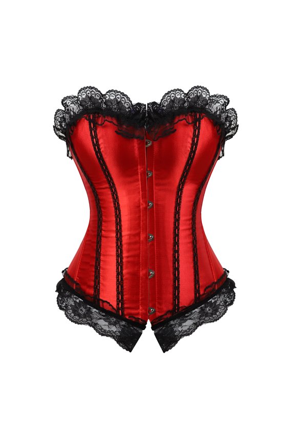corsets for women and basques lace overbust corset lingerie top victorian burlesque costume halloween Red L